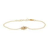 0.08ct Diamond & 0.01ct Blue Sapphire 14k Yellow Gold Hamsa Bracelet